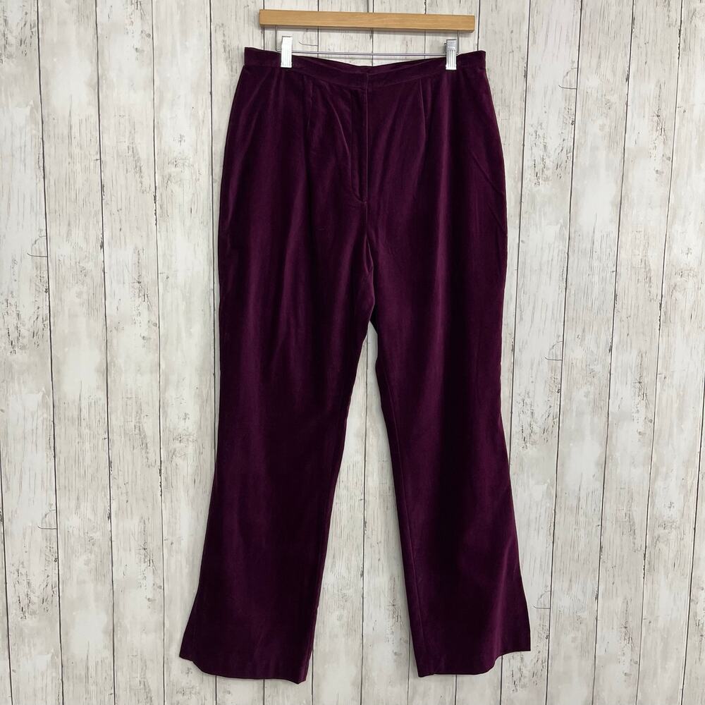 Vintage Reflections 14 Purple Velvet Cotton High Rise Slit Hem Straight Pants
